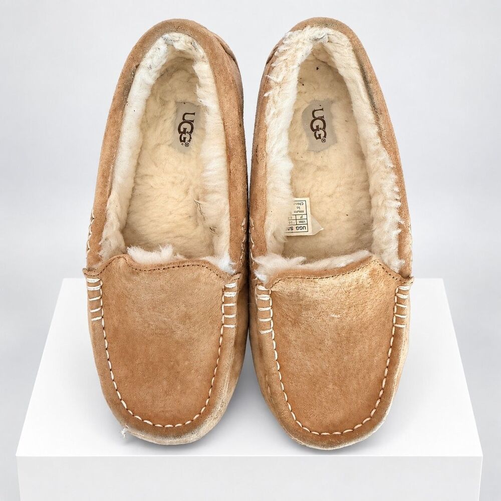 UGG Ansley 3312 Chestnut Suede Sheepskin Slippers Moccasins Womens Size 7